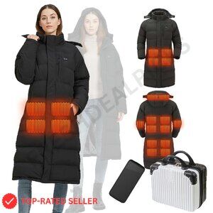 Heated Puffer Coat Slim Fit Long Winter Jacket Skiing Motorcycle